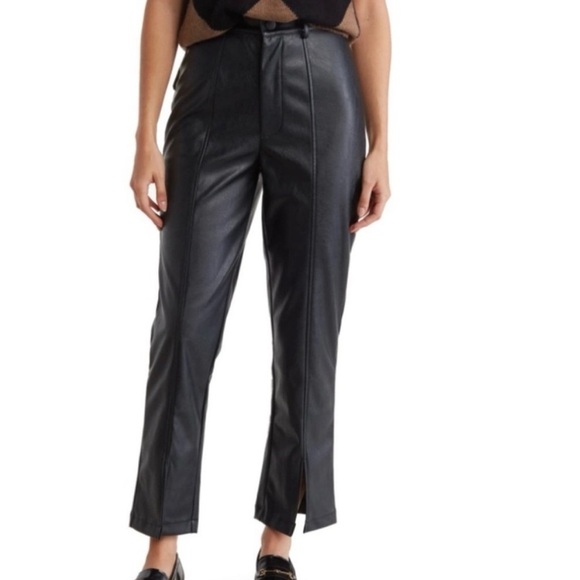 Wildfox Pants - Wildfox Womens Faux Leather Slit Hem Straight Leg Pants